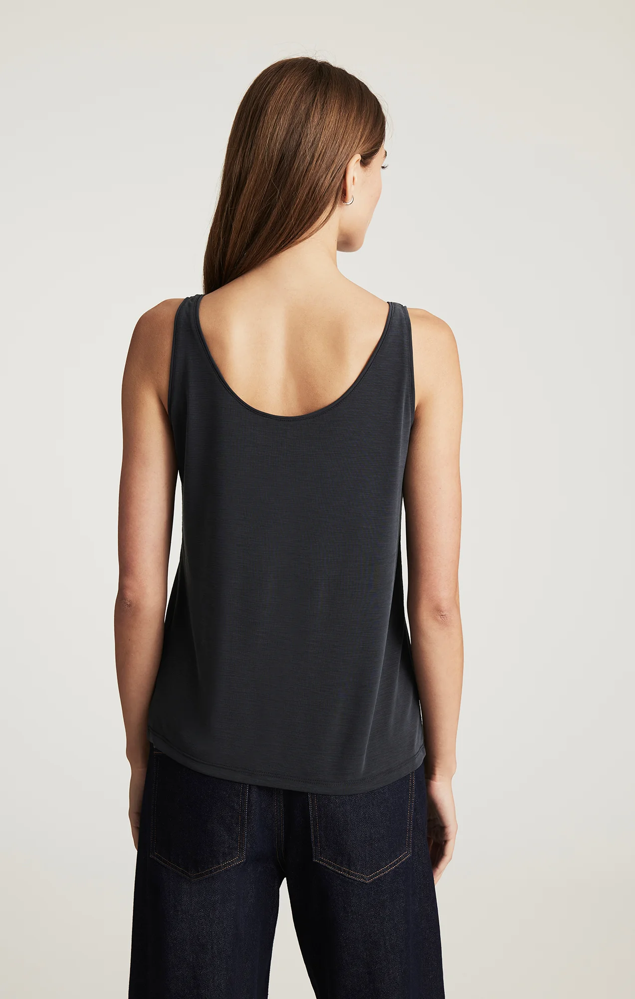 LUXE TOUCH TENCEL™ HENLEY TANK TOP IN BLACK - Image 3