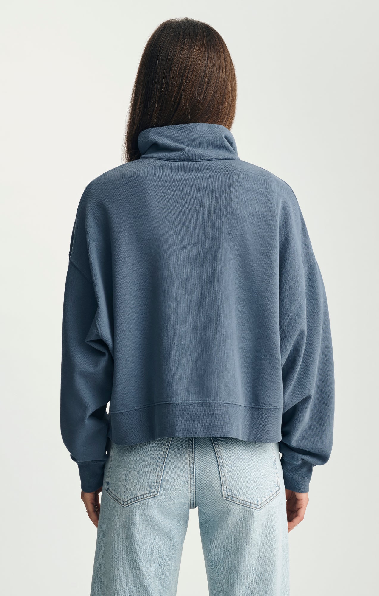 BUTTON-UP FUNNEL NECK SWEATSHIRT IN BLUE INDIGO - Image 2