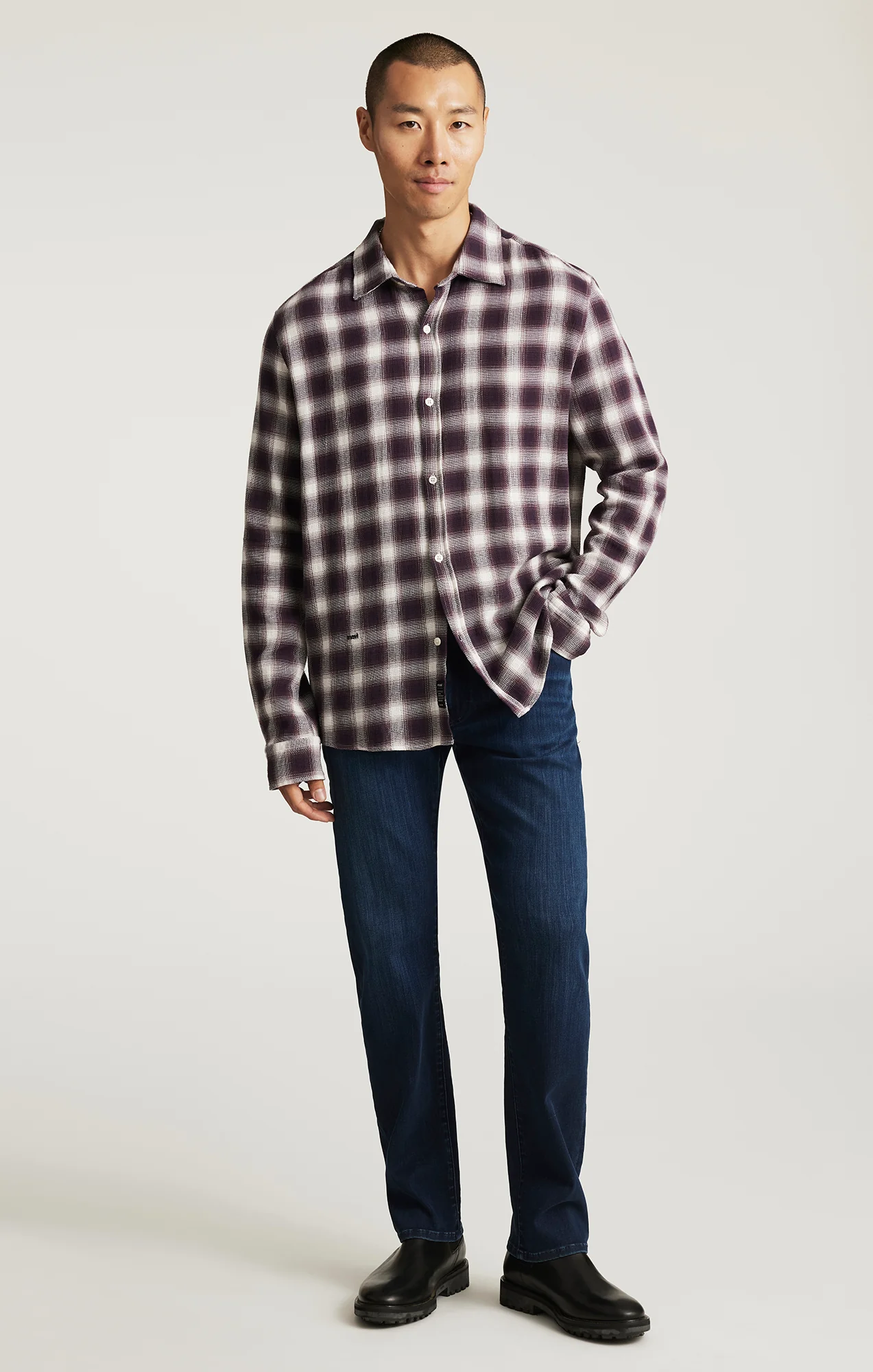 PLAID LONG SLEEVE BUTTON-UP SHIRT IN NIGHTSHADE CHECK - Image 5