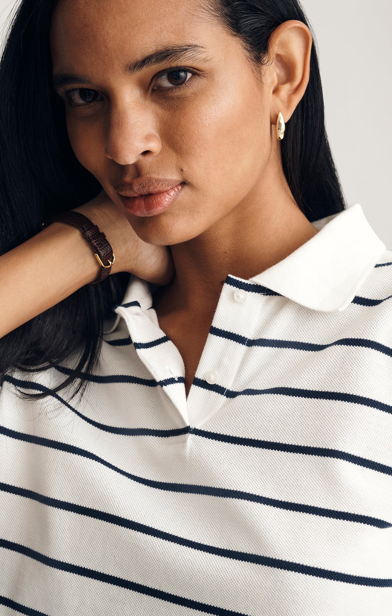 CROPPED POLO T-SHIRT IN BLACK IRISH STRIPE - Image 3