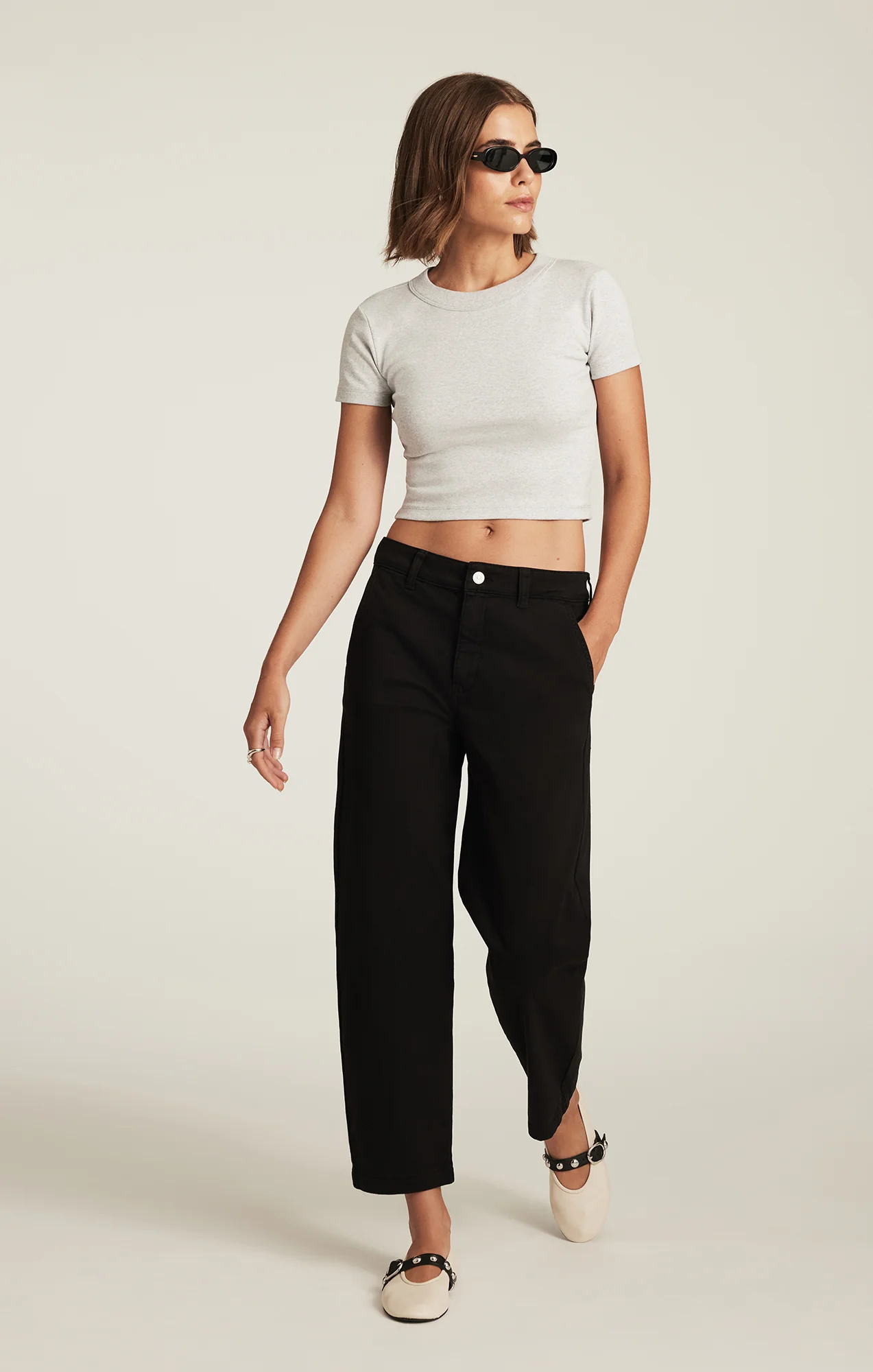 CROPPED CREW NECK T-SHIRT IN LIGHT GREY MELANGE - Image 5