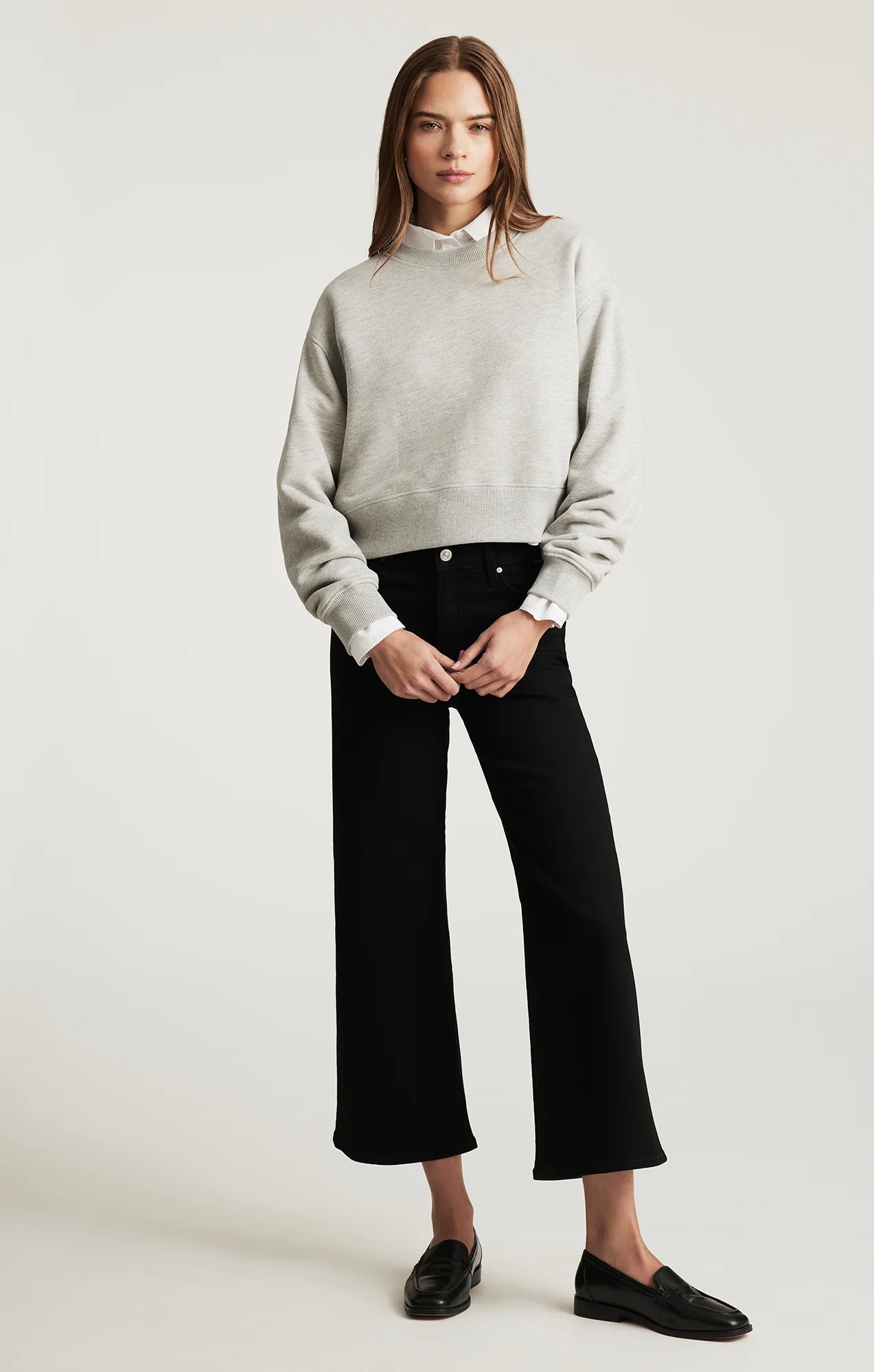 CROPPED CREW NECK SWEATSHIRT IN GREY MELANGE - Image 5