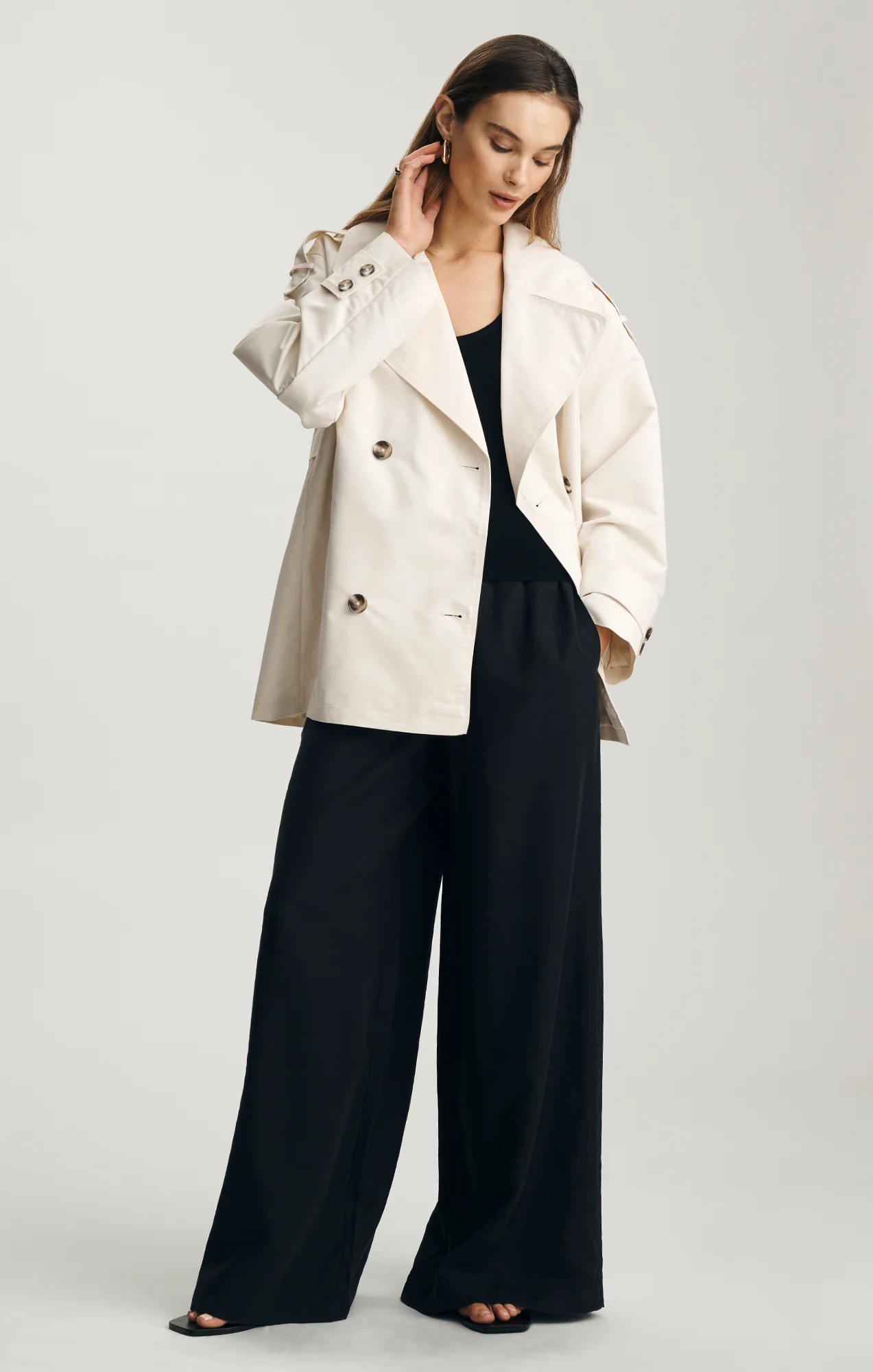 DOUBLE-BREASTED TRENCH COAT IN VANILLA ICE - Image 4