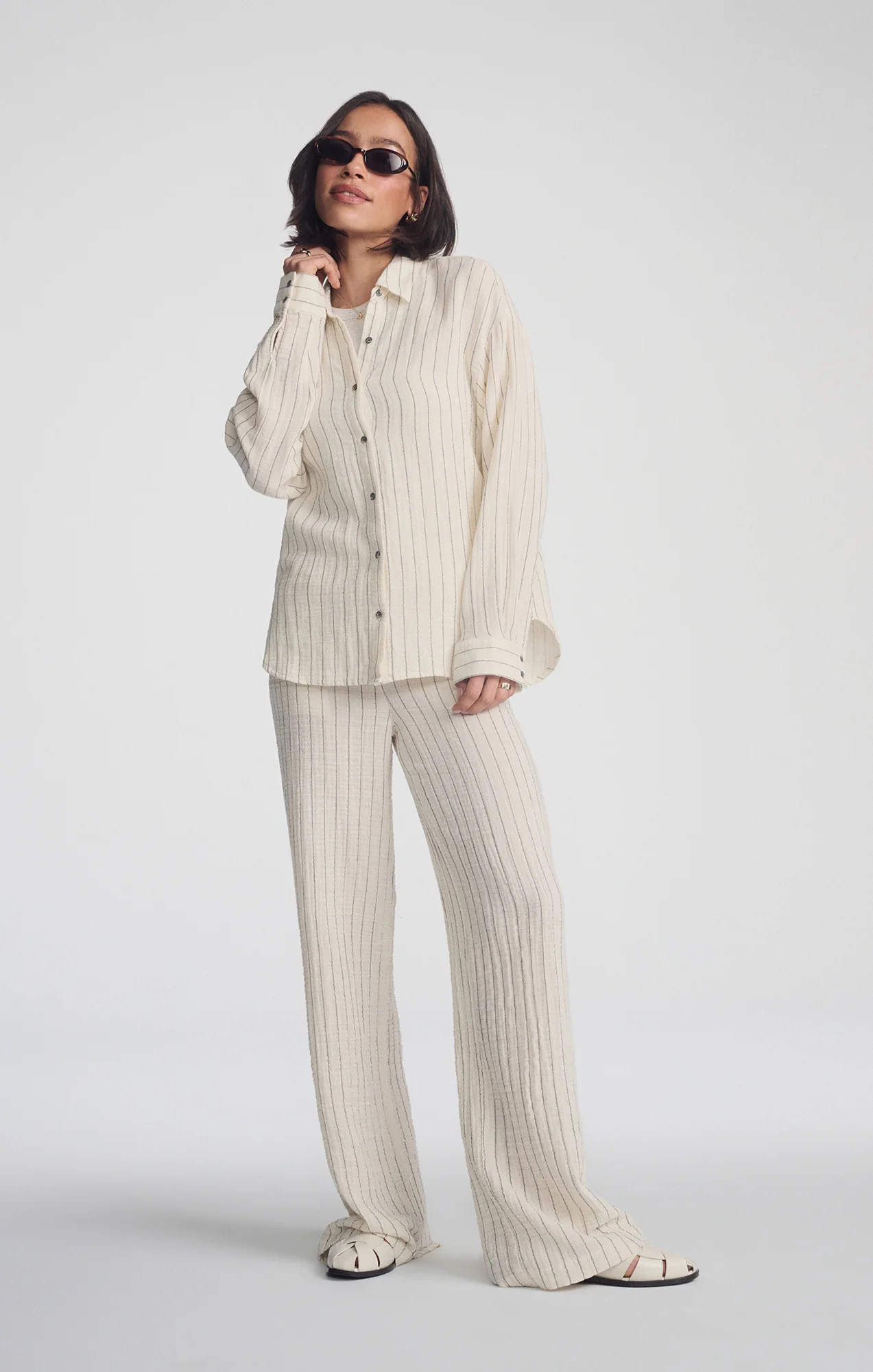 DOUBLE FACE LONG SLEEVE SHIRT IN GREY STRIPE - Image 2