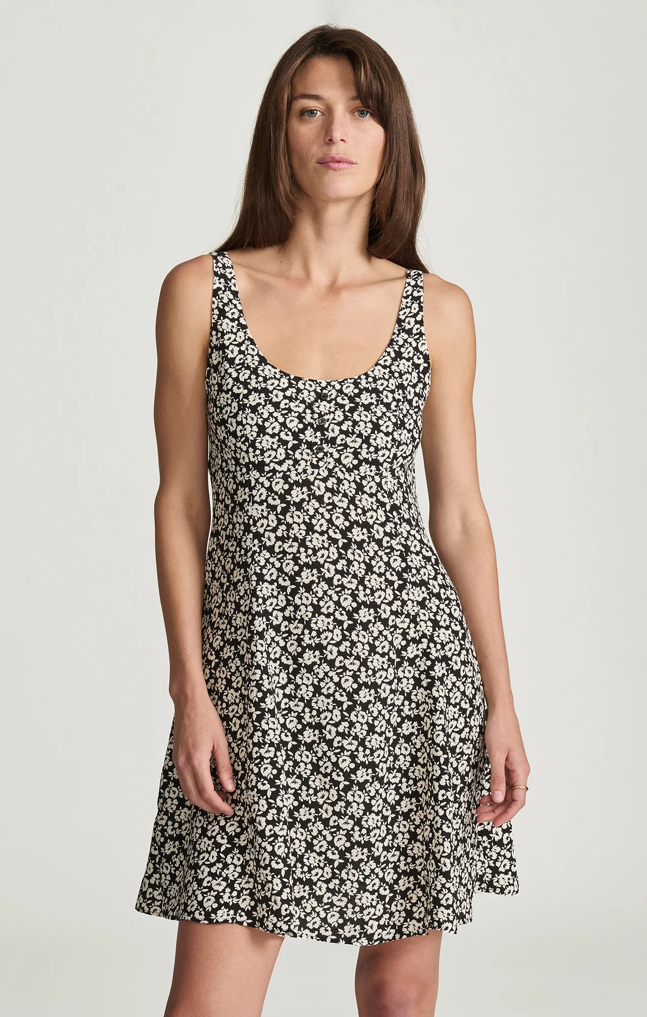 EMPIRE WAIST MINI DRESS IN NAVY FLOWER PRINT