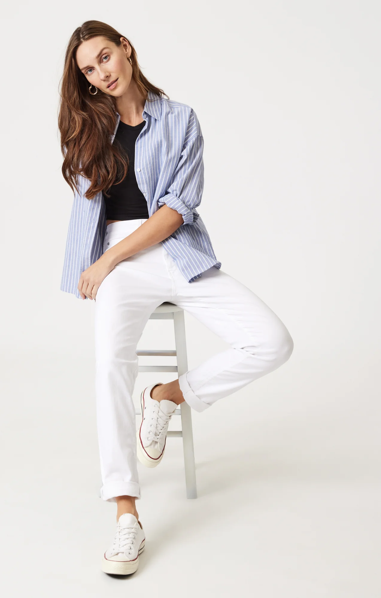 KATHLEEN SLIM BOYFRIEND IN WHITE FEATHER BLUE