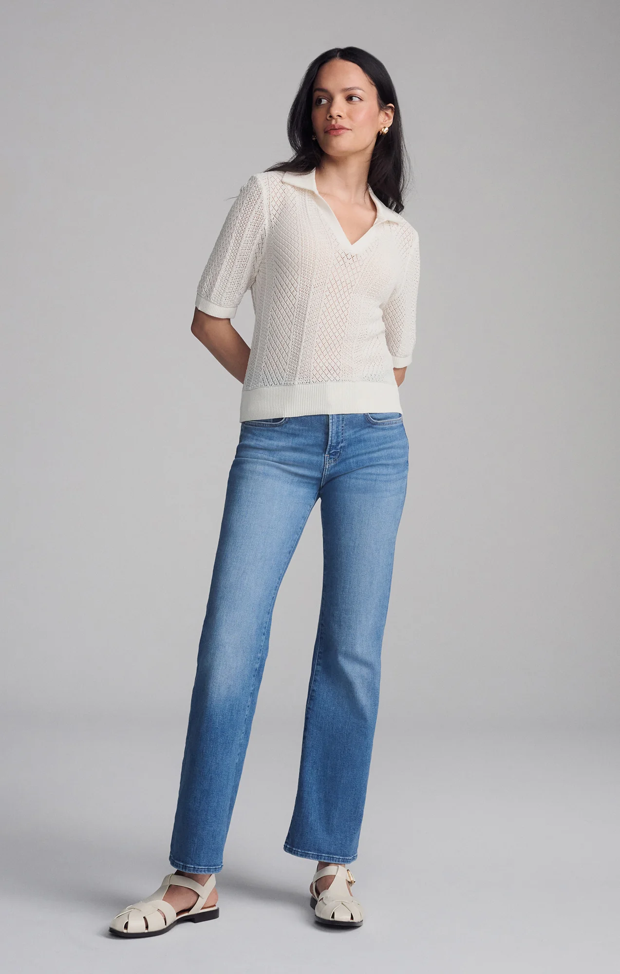 KNIT POLO SWEATER IN ANTIQUE WHITE - Image 6