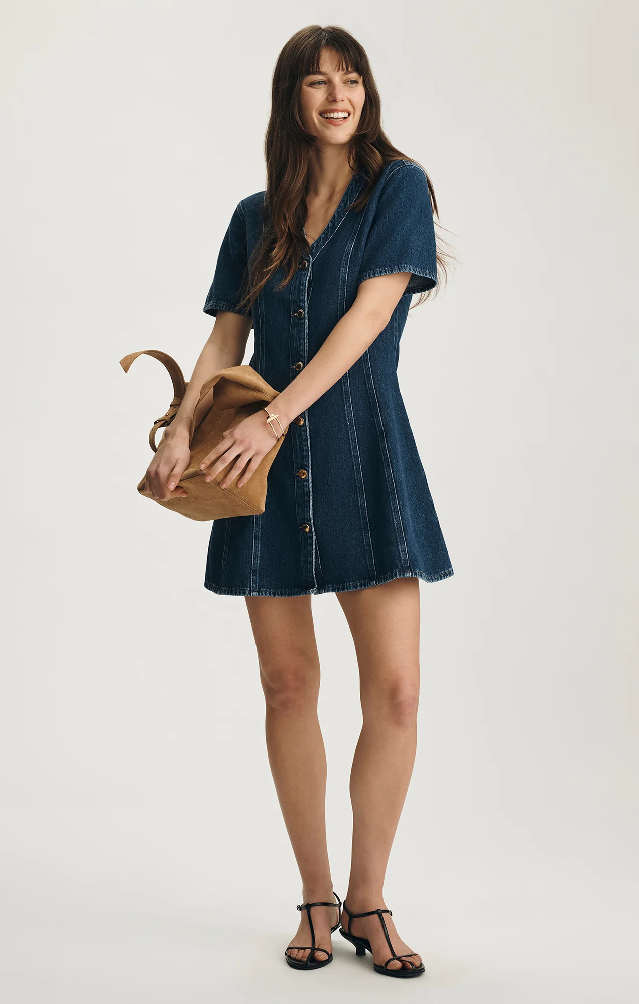 KRISTY DENIM DRESS IN DARK GOLD PREMIUM - Image 3