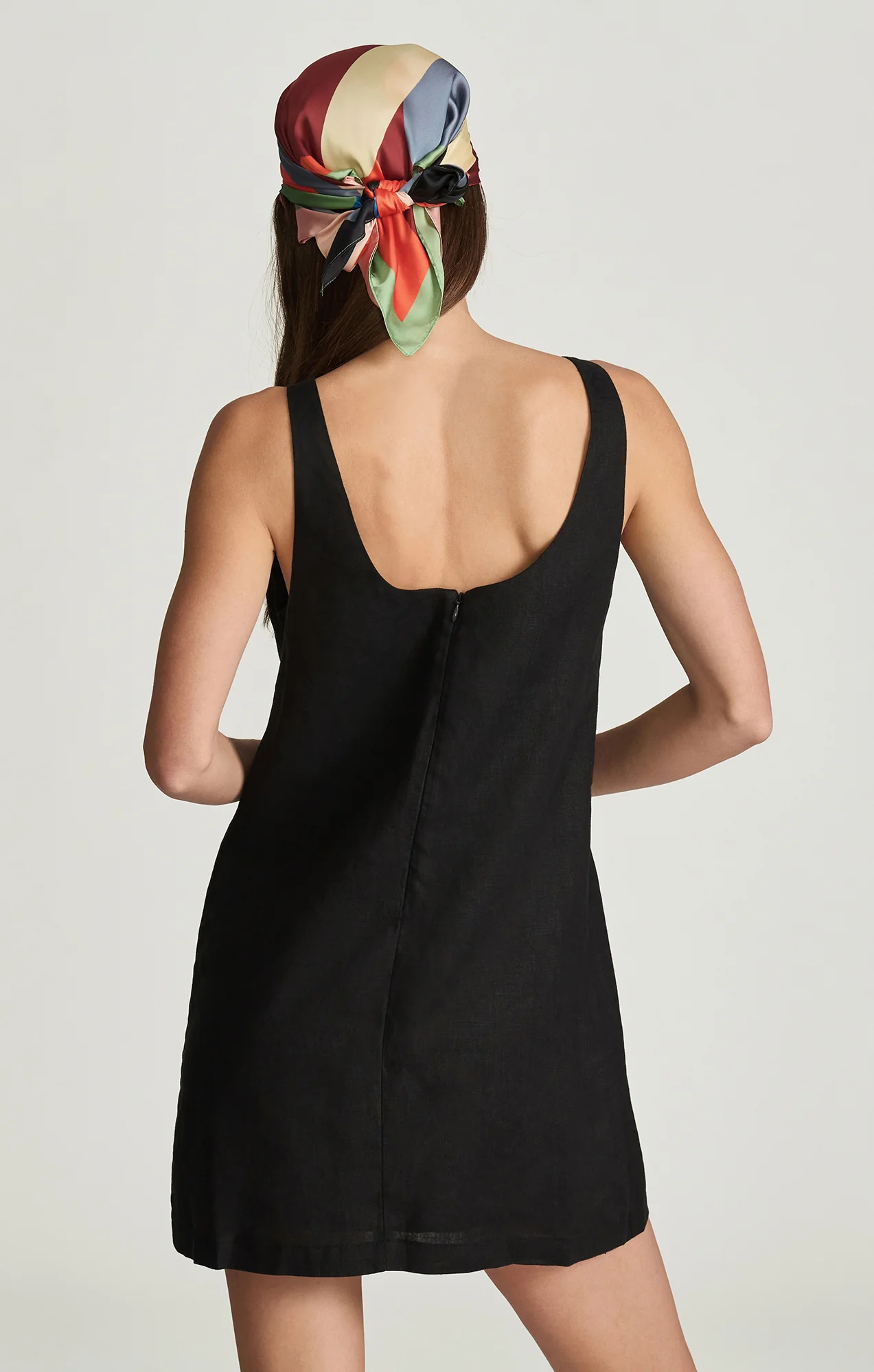 LINEN BOAT NECK MINI DRESS IN BLACK - Image 3