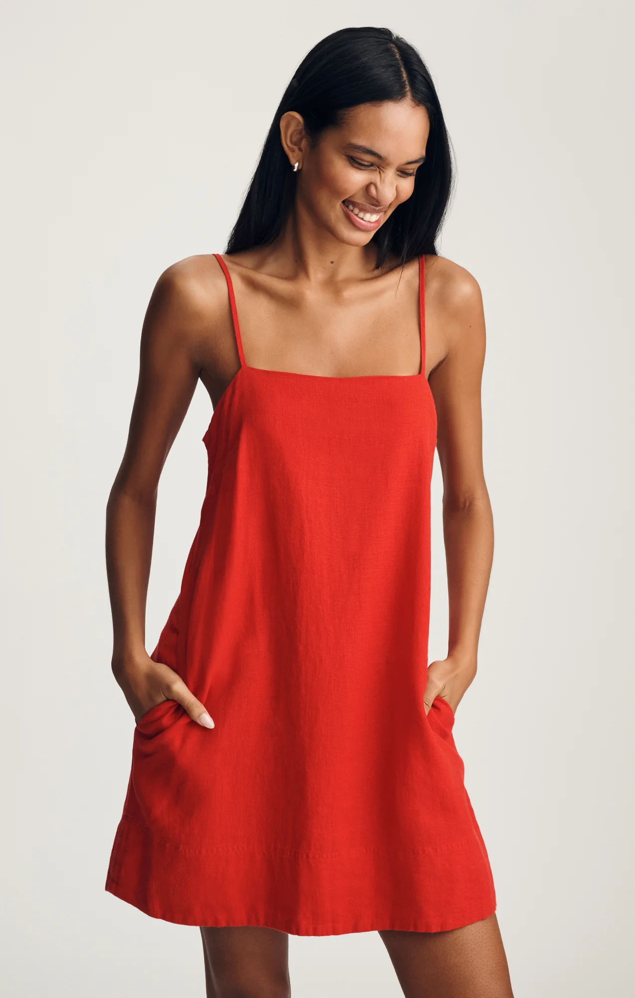 LINEN CAMI MINI DRESS IN GOJI BERRY - Image 2