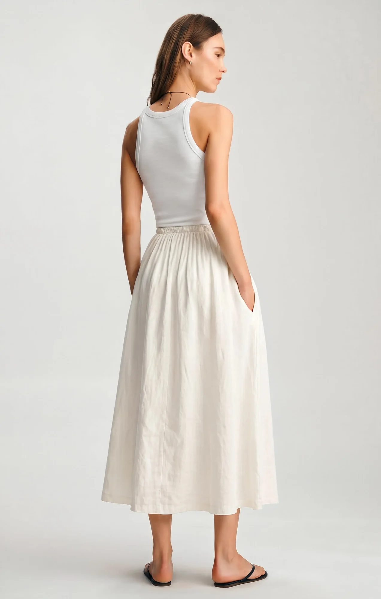 LINEN DRAWSTRING MAXI SKIRT IN ANTIQUE WHITE - Image 2
