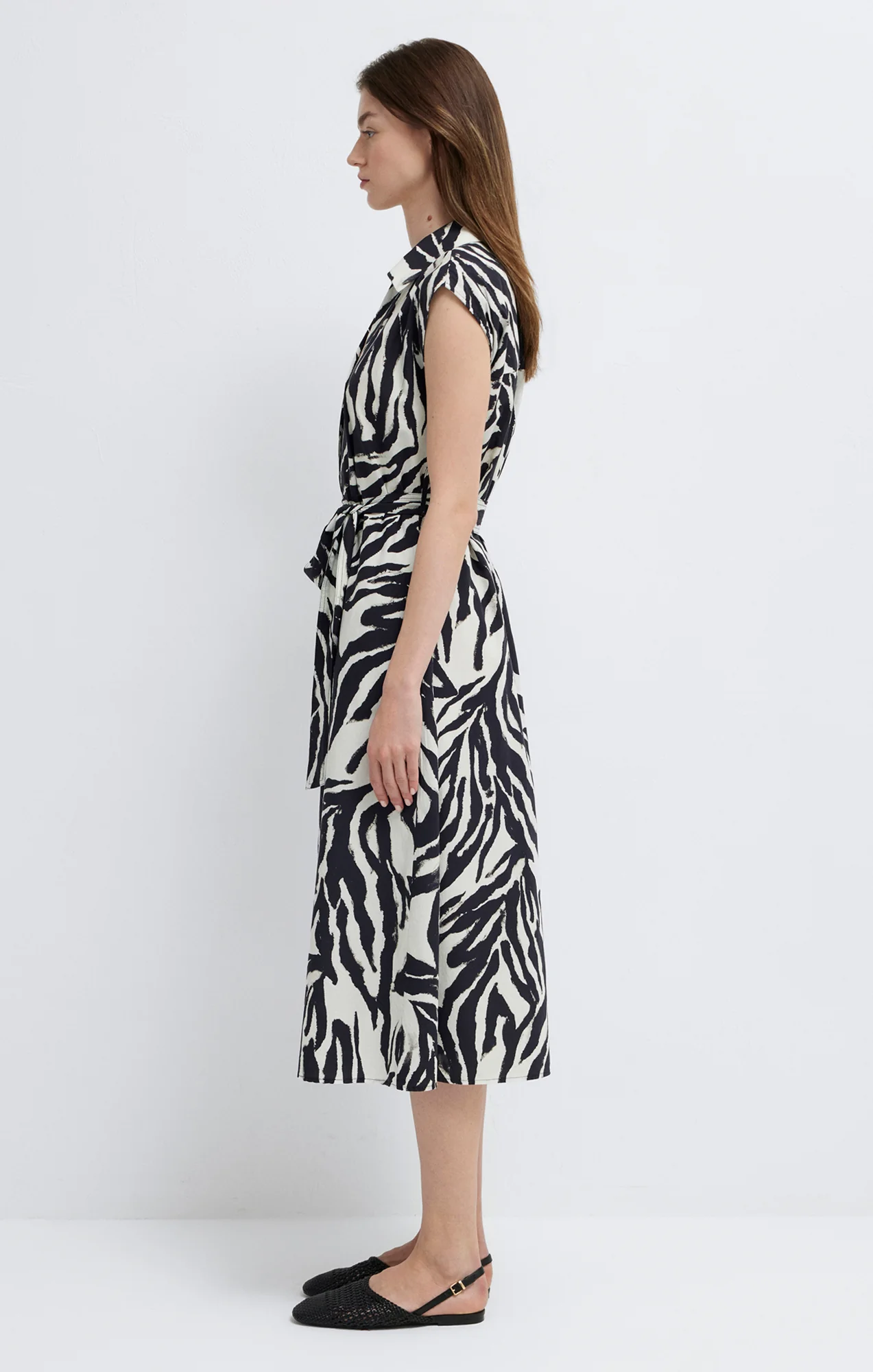 TIE-WAIST MIDI SHIRTDRESS IN BATIC ZEBRA PRINT - Image 6