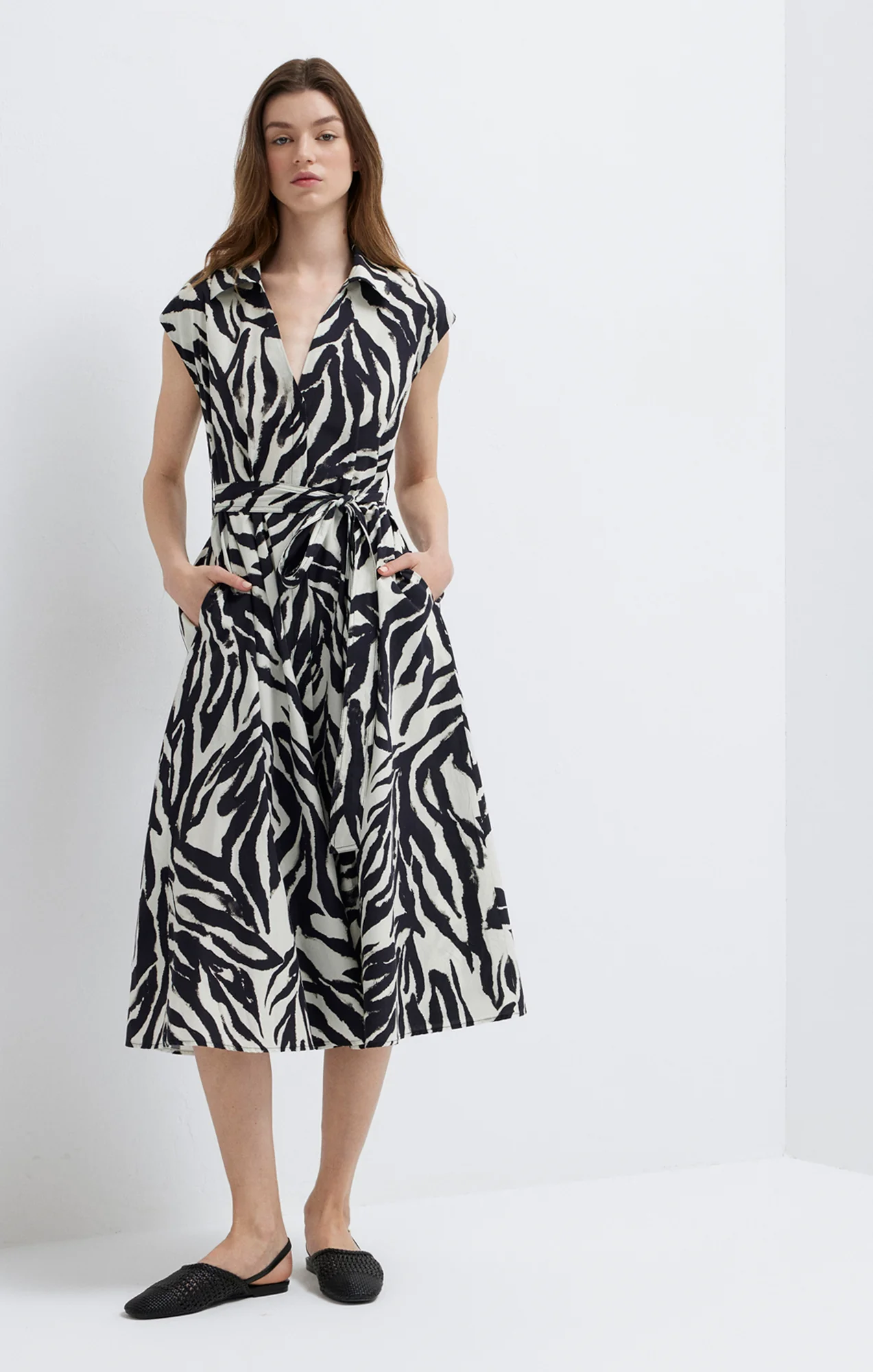 TIE-WAIST MIDI SHIRTDRESS IN BATIC ZEBRA PRINT - Image 7