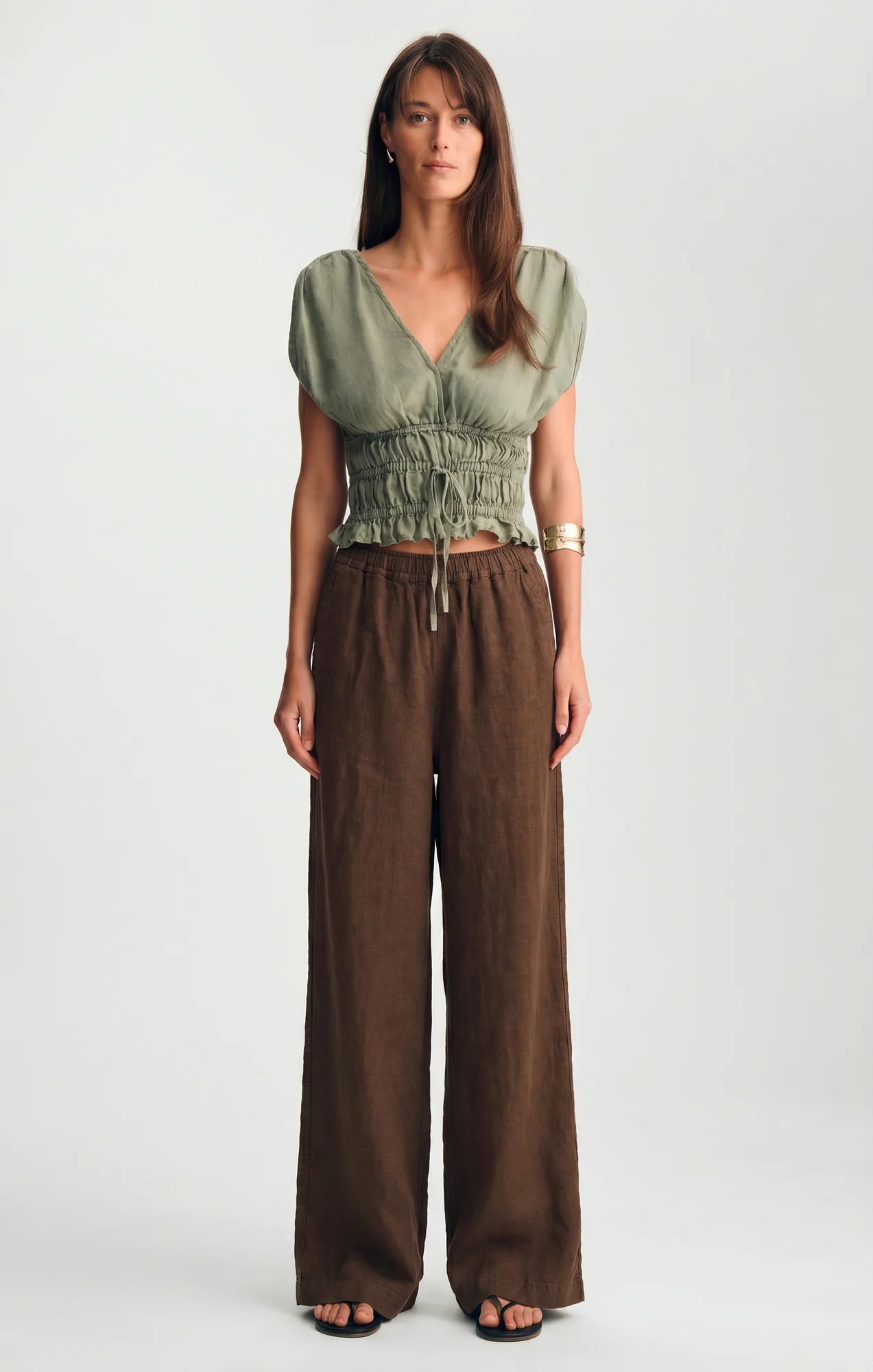 LINEN WIDE LEG PANTS IN CARAFE