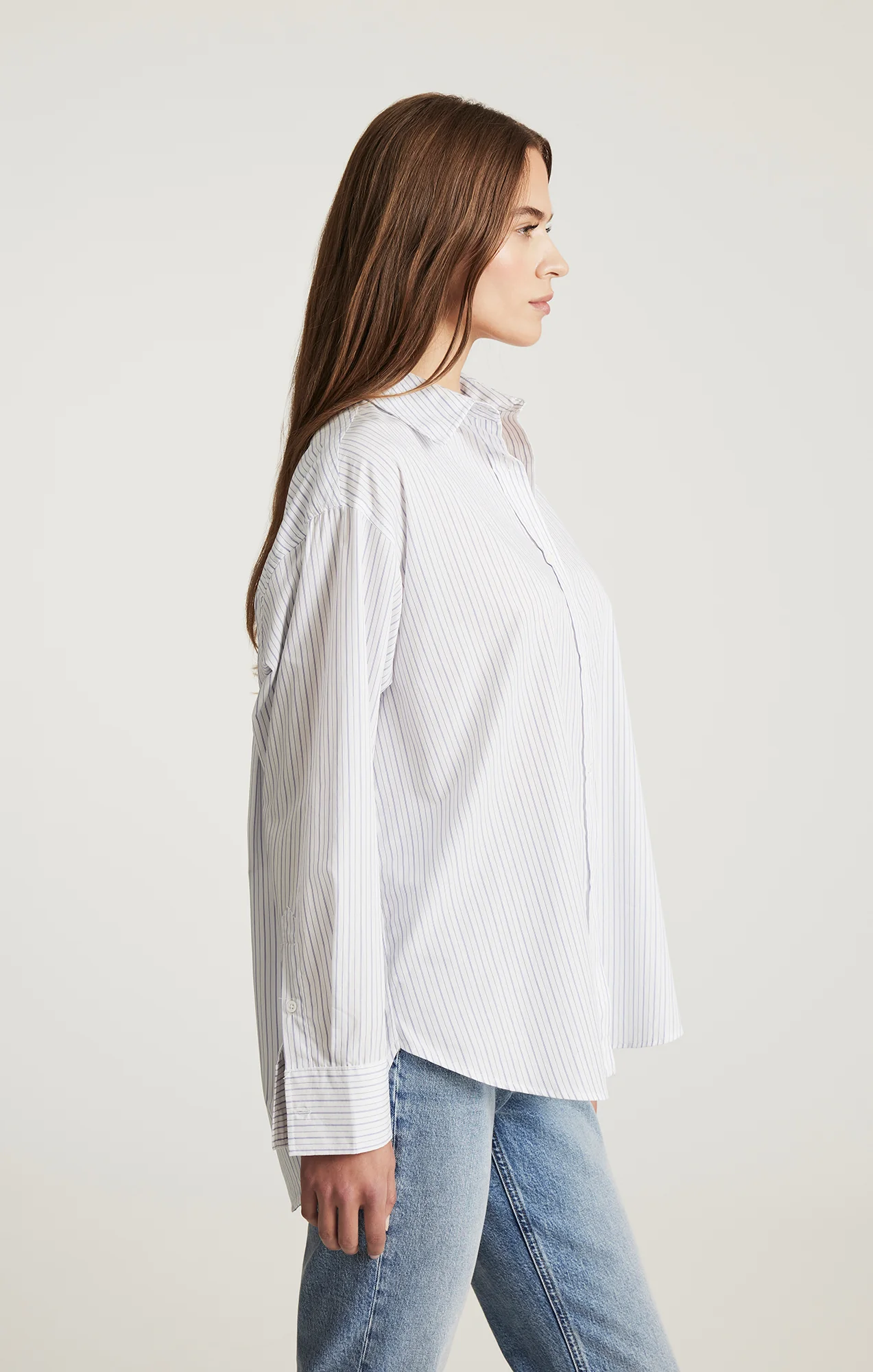 LONG SLEEVE BUTTON-UP SHIRT IN BLUE GREY STRIPE - Image 3