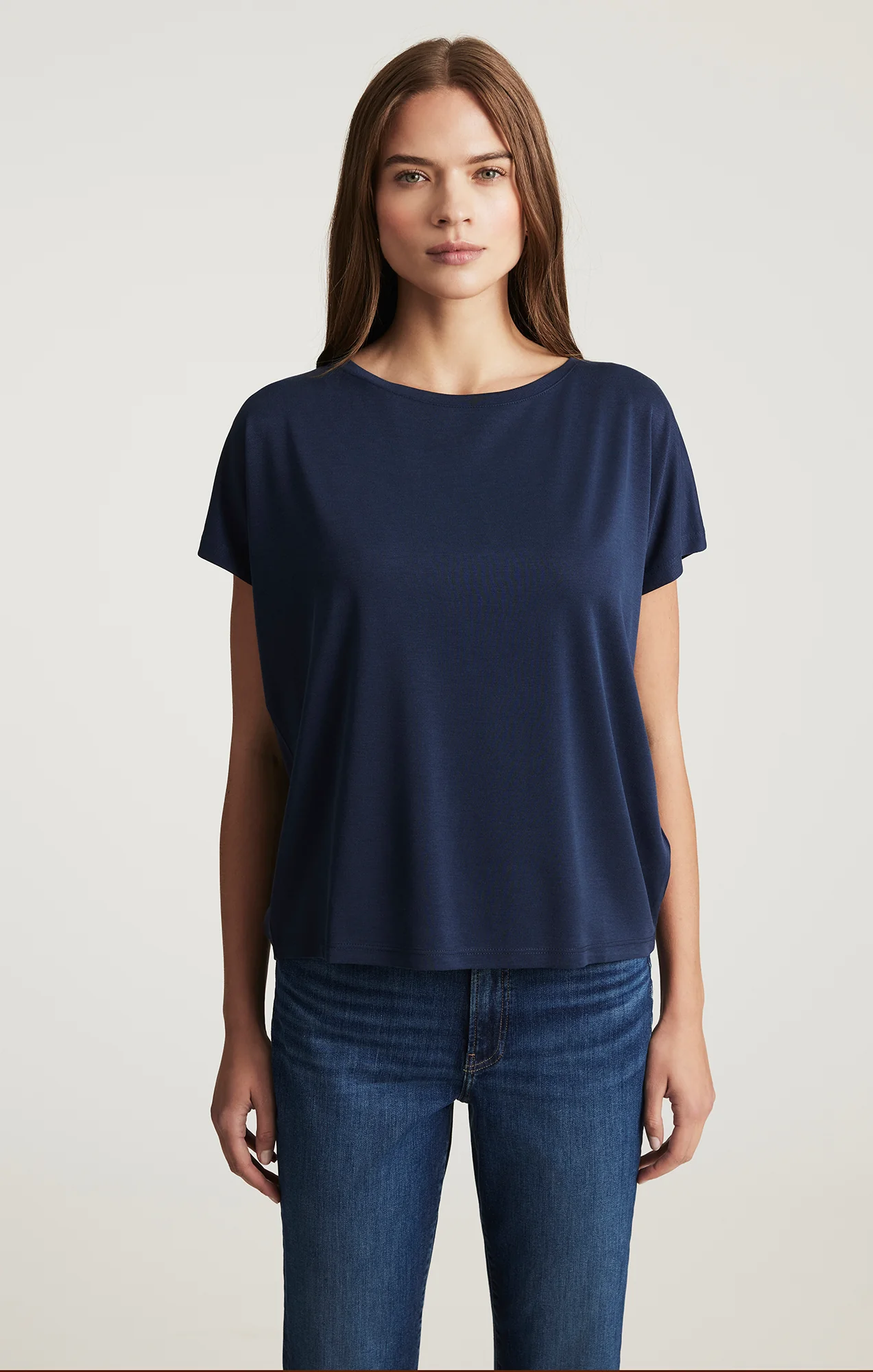 LUXE TOUCH TENCEL™ BOAT NECK T-SHIRT IN MOOD INDIGO