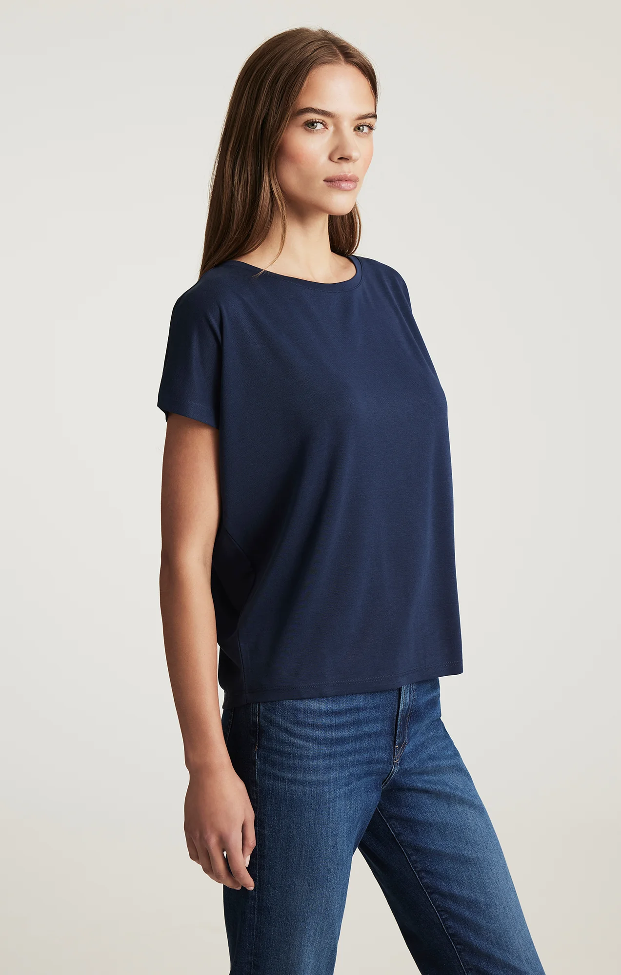 LUXE TOUCH TENCEL™ BOAT NECK T-SHIRT IN MOOD INDIGO - Image 2