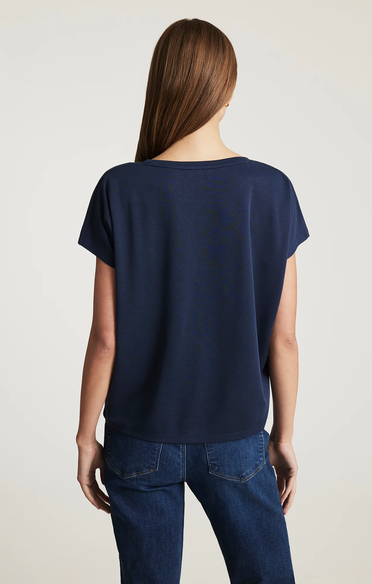 LUXE TOUCH TENCEL™ BOAT NECK T-SHIRT IN MOOD INDIGO - Image 3