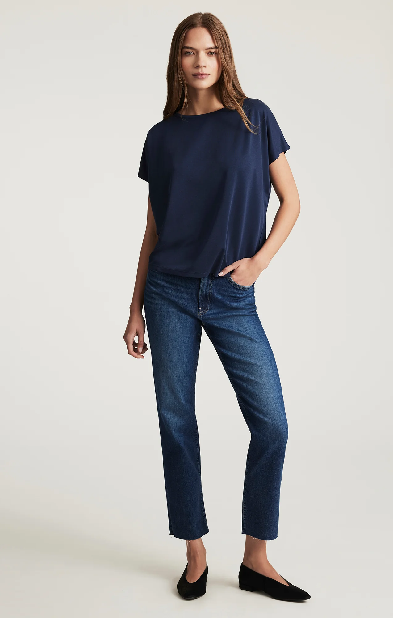 LUXE TOUCH TENCEL™ BOAT NECK T-SHIRT IN MOOD INDIGO - Image 5