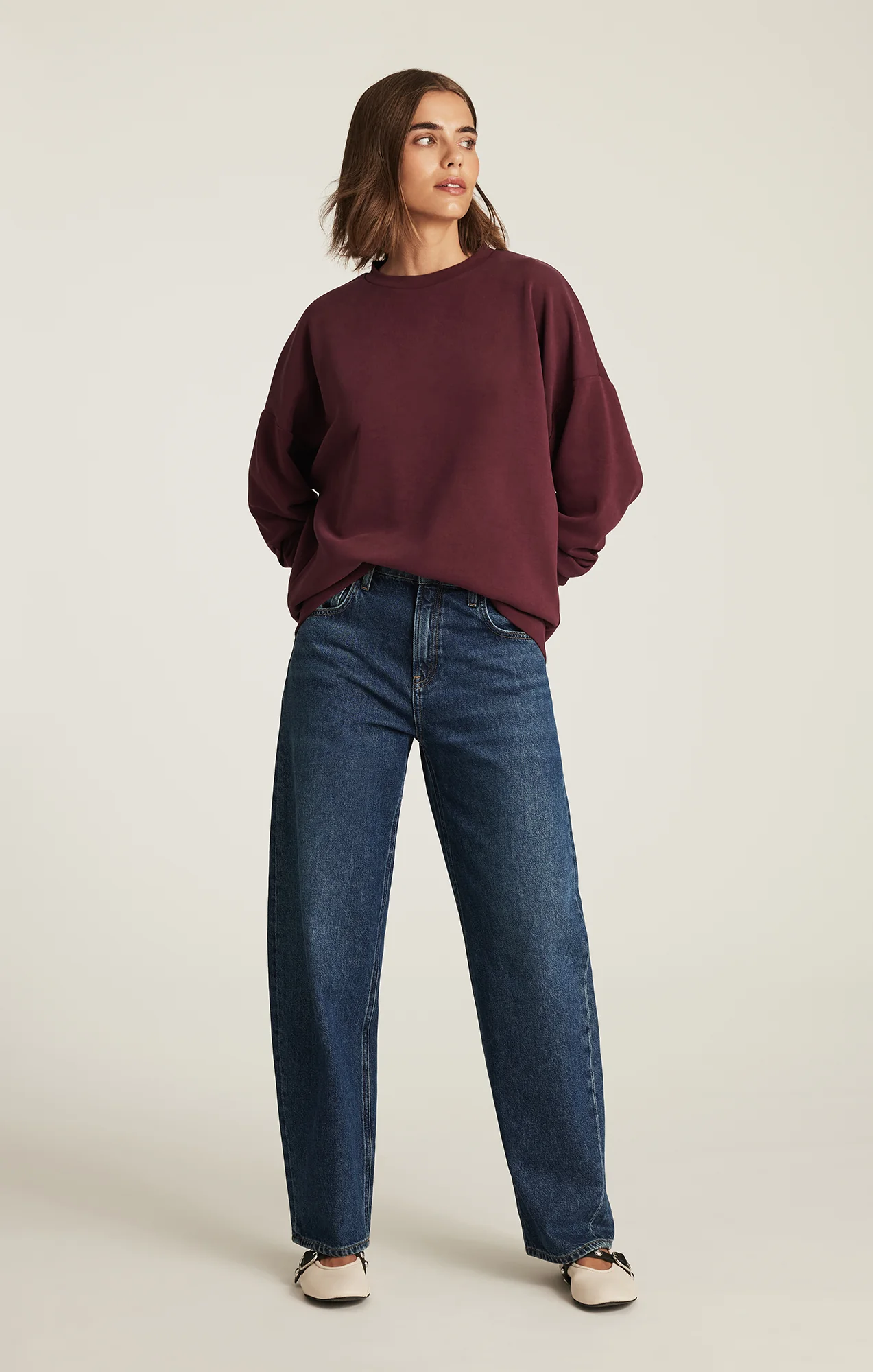 LUXE TOUCH TENCEL™ SWEATSHIRT IN TAWNY PORT - Image 4