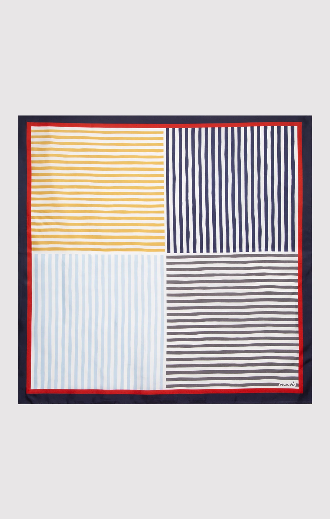 MEDIUM SILK STRIPED BANDANA IN BEIGE NAVY STRIPE