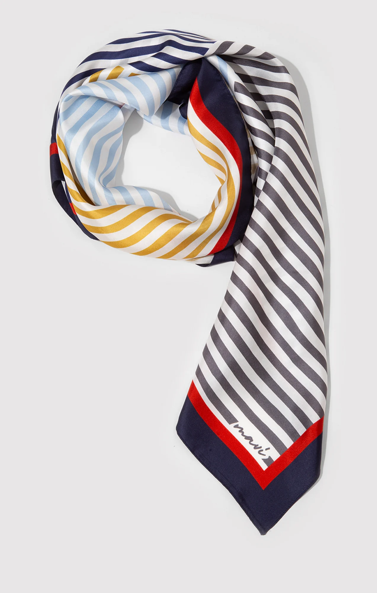 MEDIUM SILK STRIPED BANDANA IN BEIGE NAVY STRIPE - Image 3