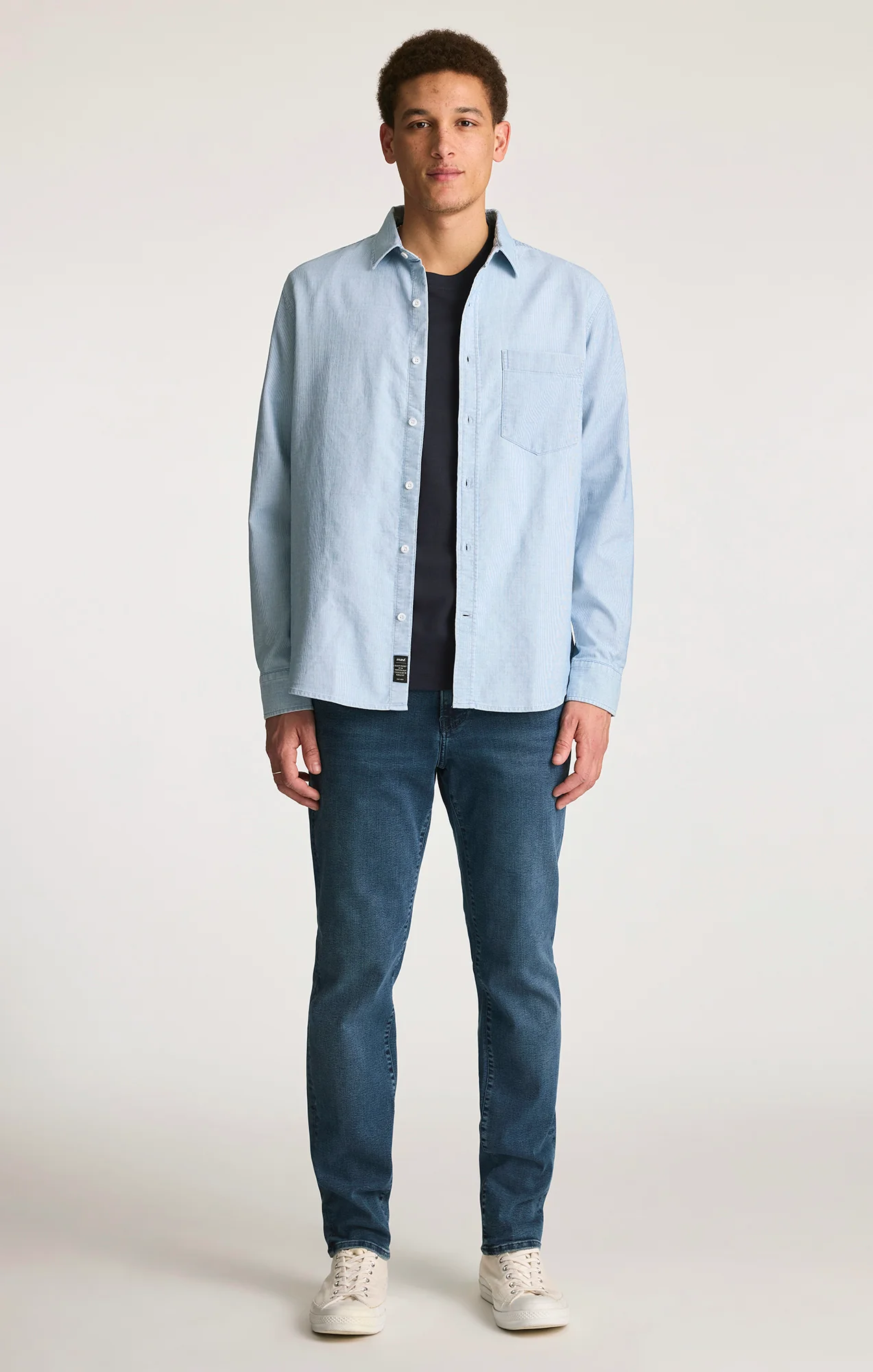 ONE POCKET BUTTON-UP SHIRT IN WHITE STRIPE INDIGO ZEMIN - Image 5