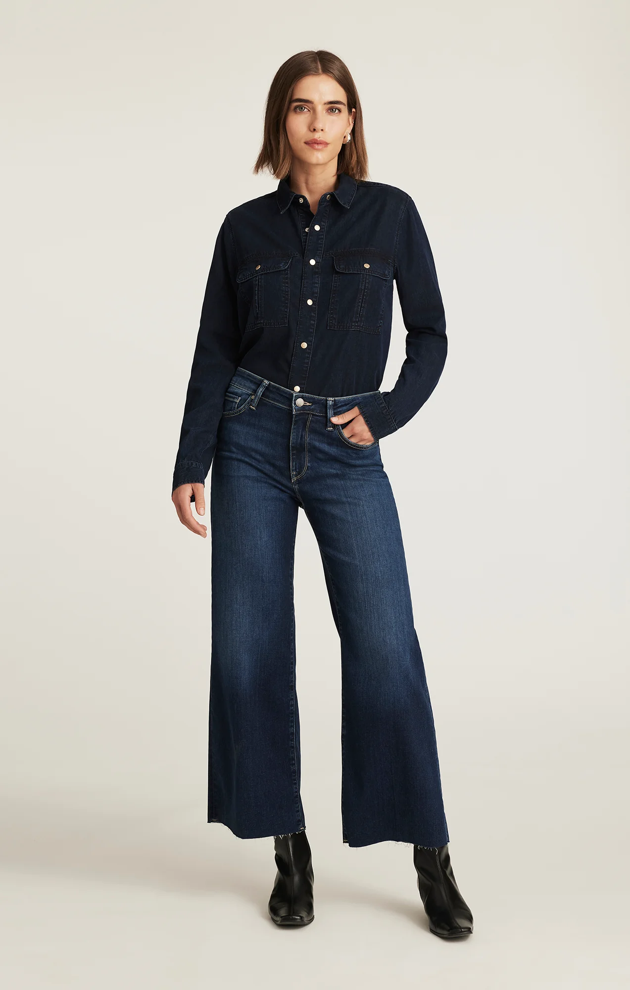 PALOMA WIDE LEG IN DARK BLUE FEATHER LUXE