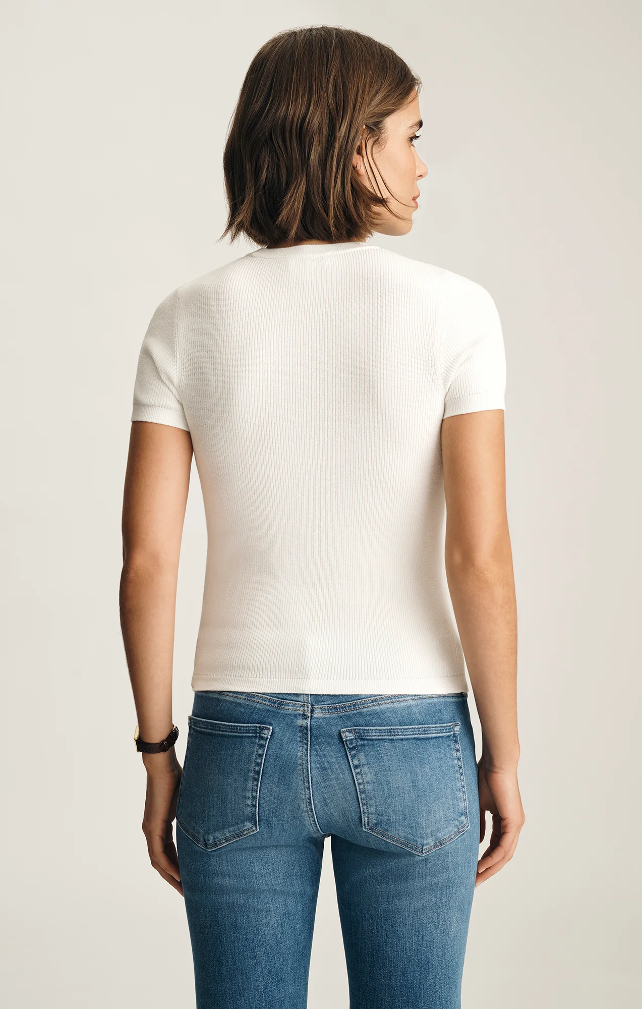 POINTELLE SHORT SLEEVE SWEATER IN ANTIQUE WHITE - Image 2