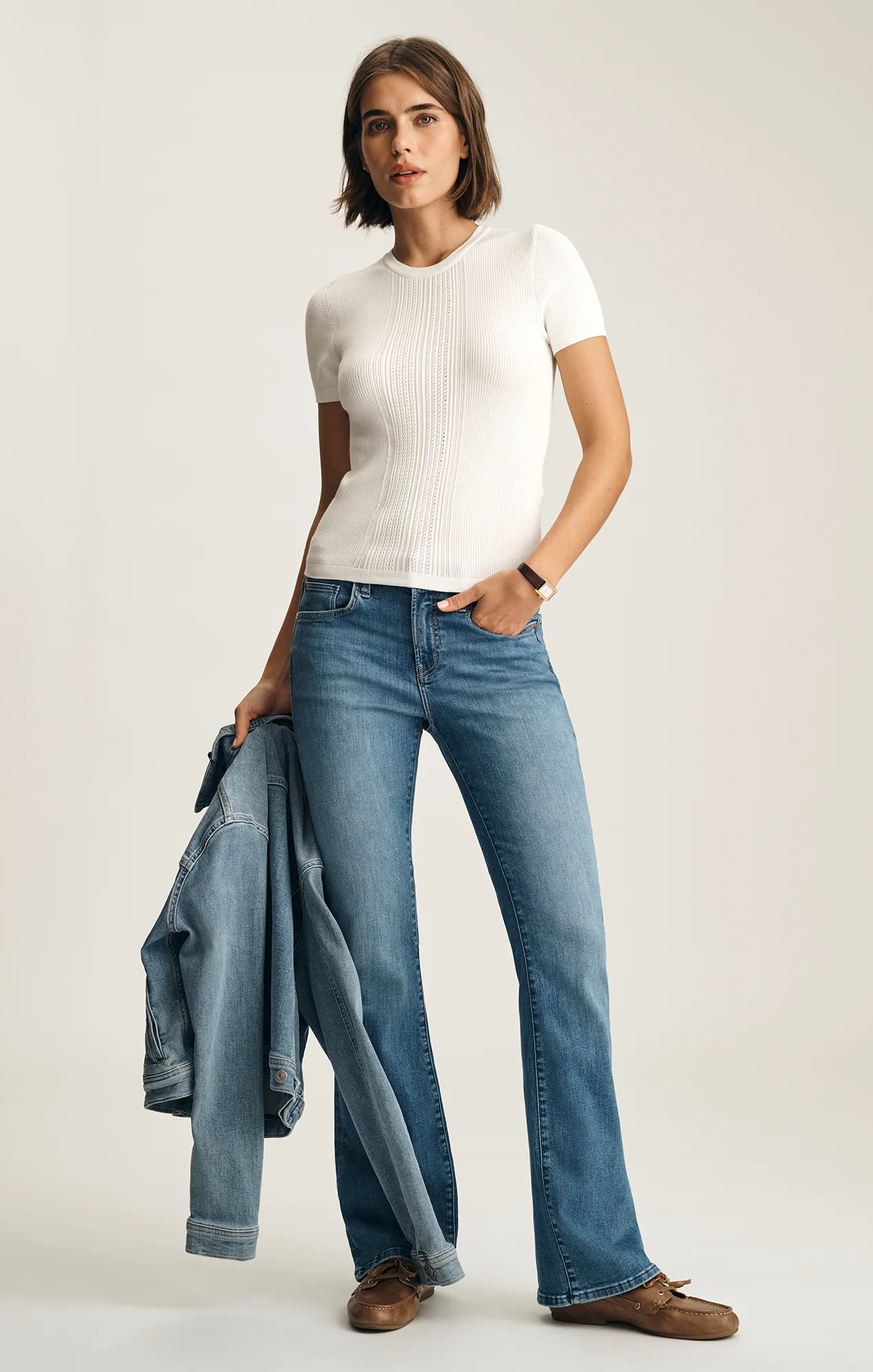 POINTELLE SHORT SLEEVE SWEATER IN ANTIQUE WHITE - Image 5