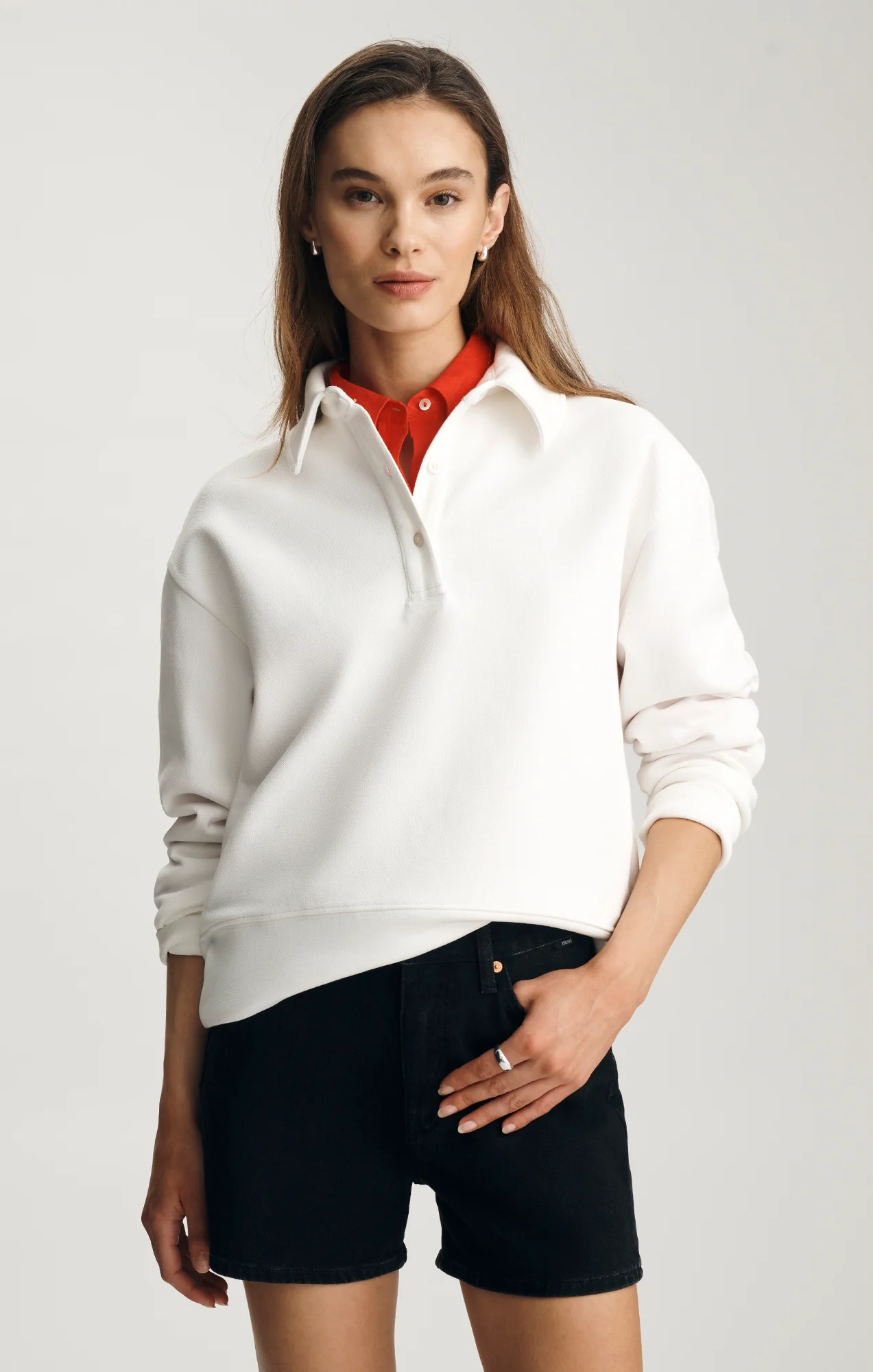 PIQUE POLO SWEATSHIRT IN ANTIQUE WHITE
