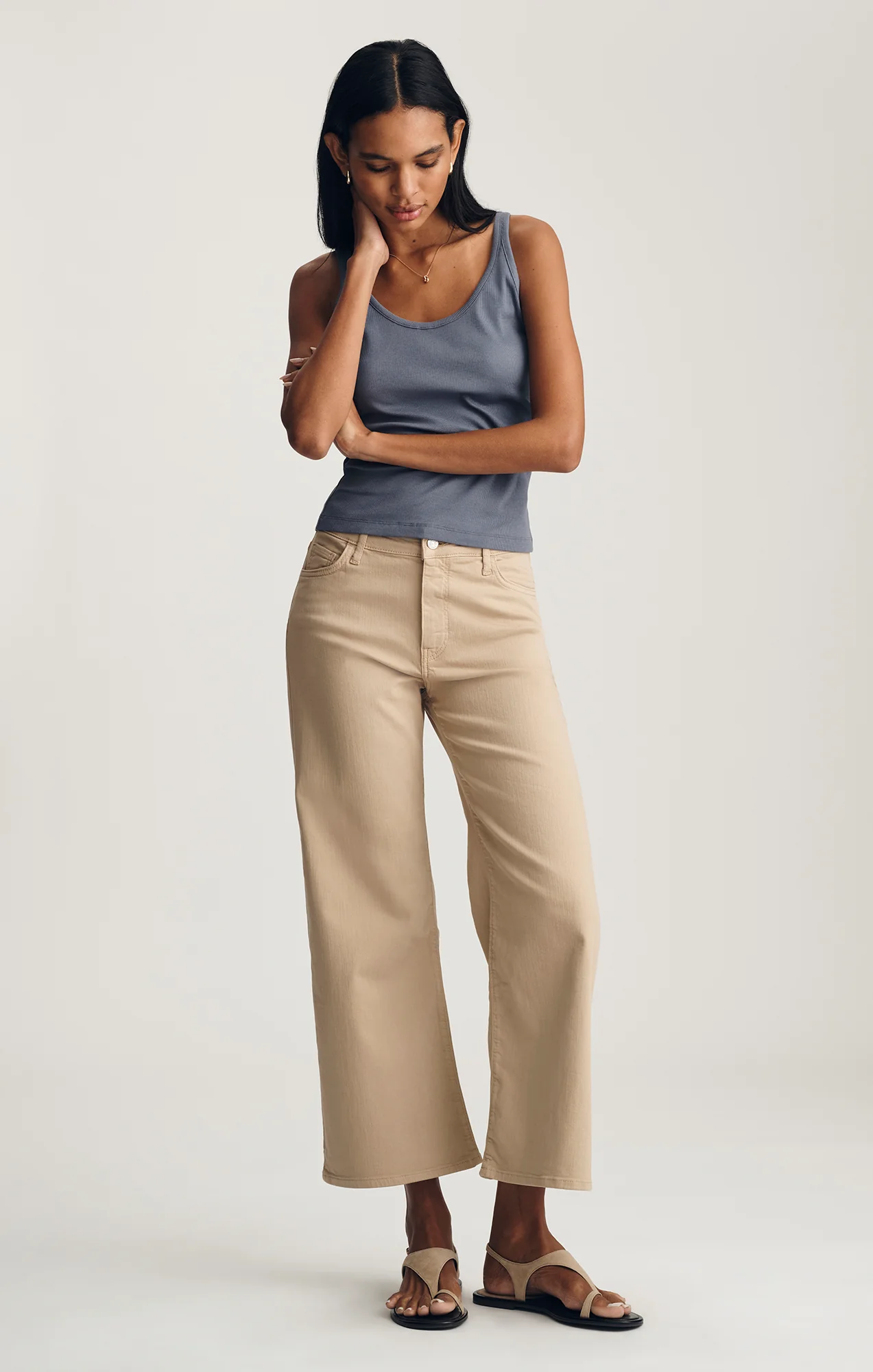 RIBBED SCOOP NECK TANK TOP IN GRISAILLE - Image 4