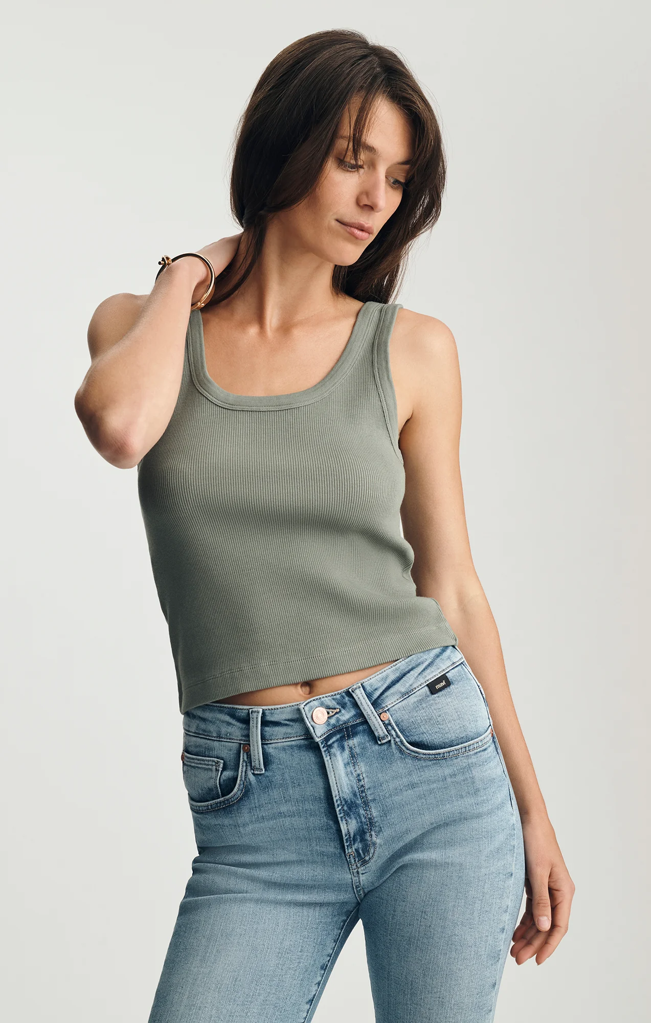 RIBBED SQUARE NECK TANK TOP IN SEA SPRAY