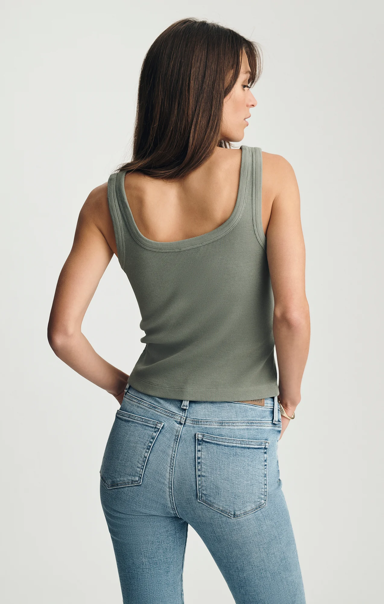 RIBBED SQUARE NECK TANK TOP IN SEA SPRAY - Image 3