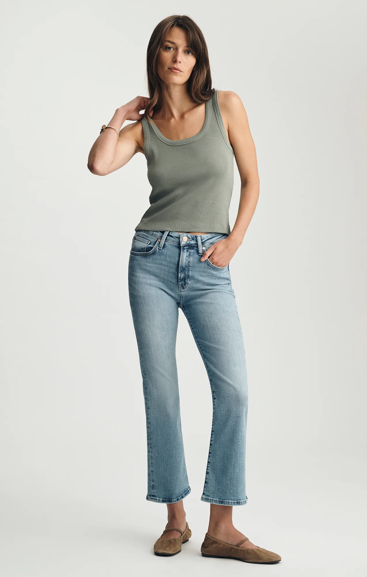 RIBBED SQUARE NECK TANK TOP IN SEA SPRAY - Image 4