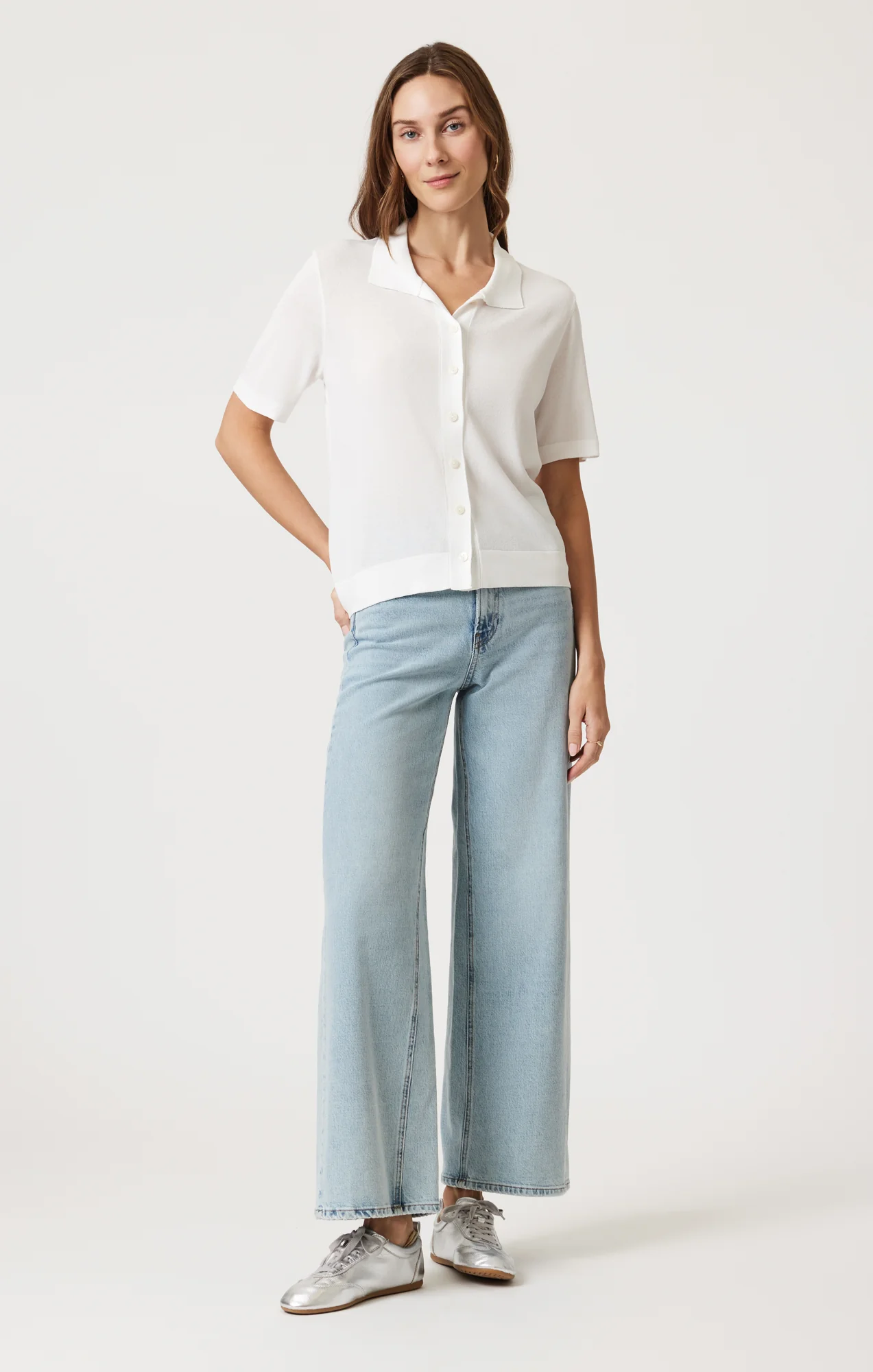 SHORT SLEEVE POLO CARDIGAN IN ANTIQUE - Image 3