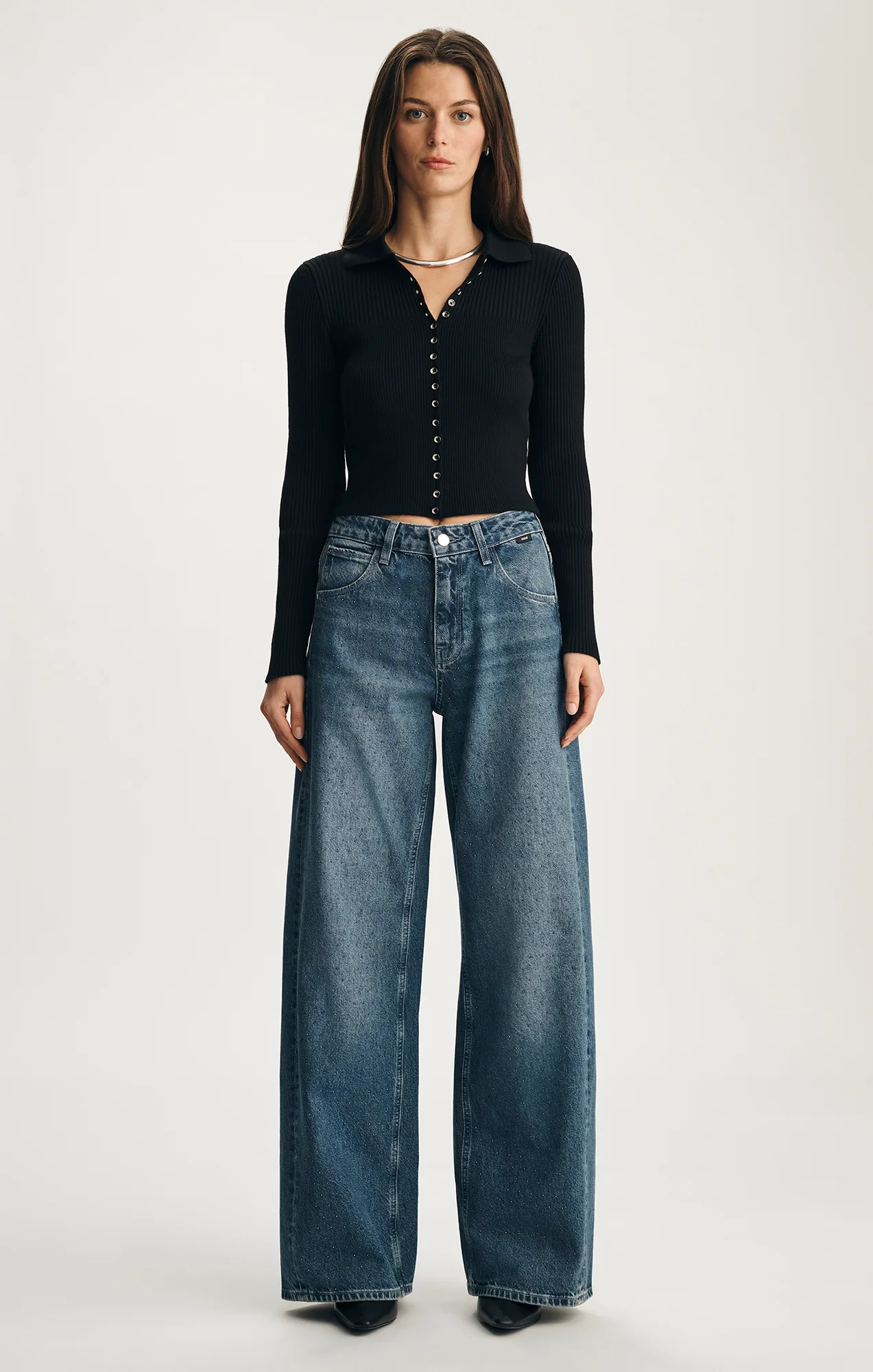 SIENA WIDE LEG IN MID BLUE EMBELLISHED DENIM - Image 4