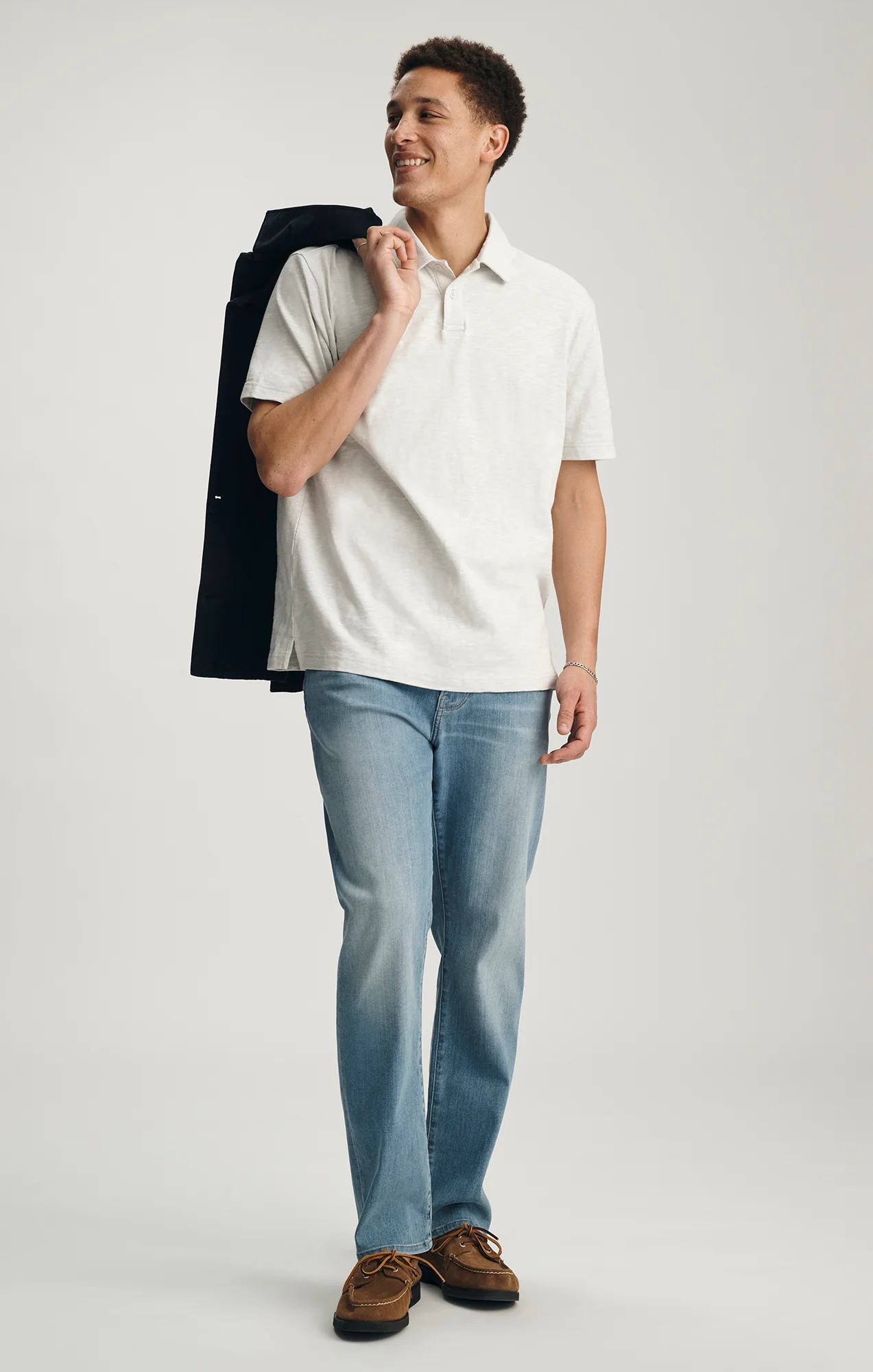 SLUB POLO T-SHIRT IN LUNAR ROCK - Image 4