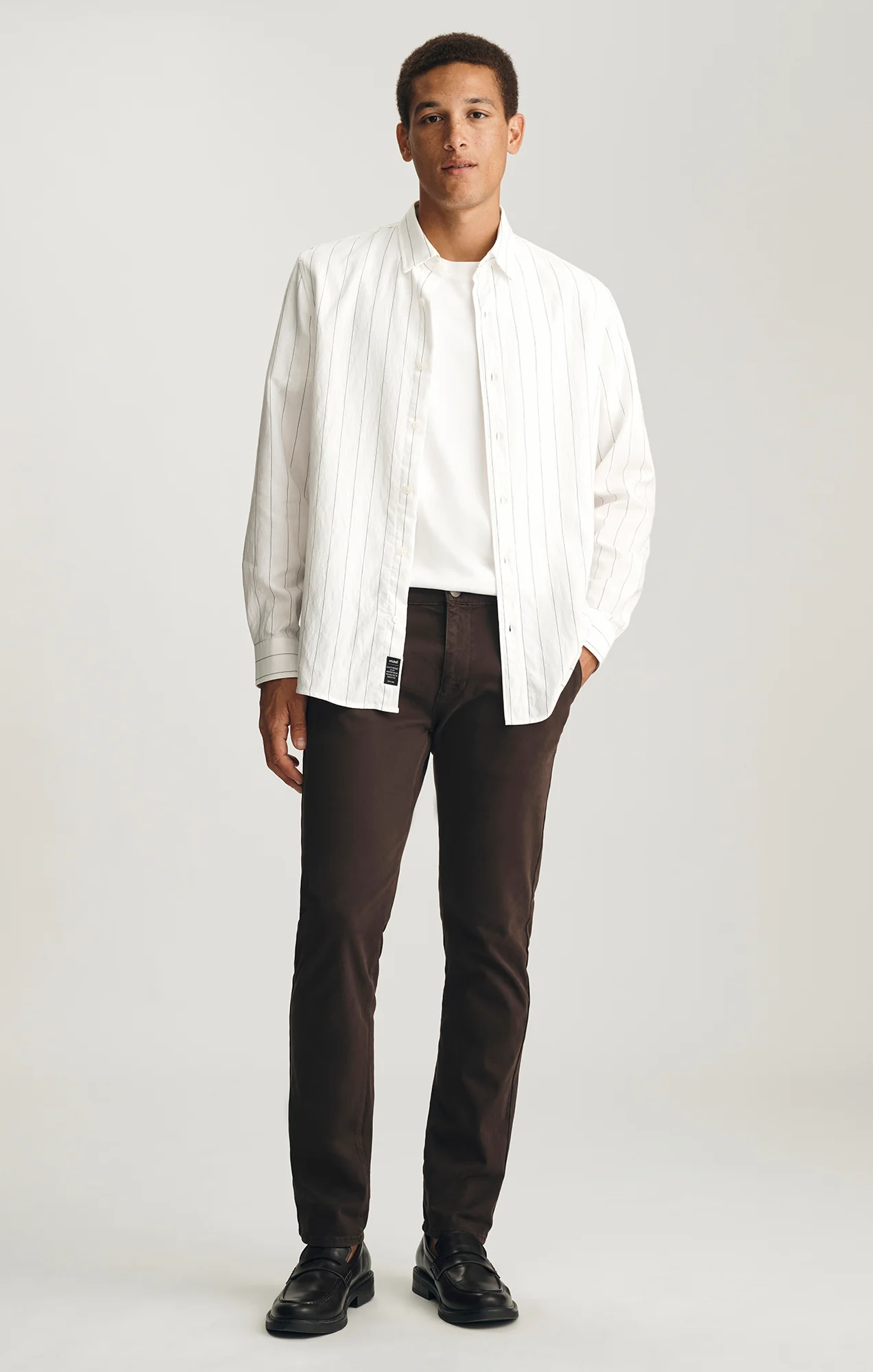 STRIPED LONG SLEEVE BUTTON-UP SHIRT IN ANTIQUE WHITE ZEMIN BLACK STRIPE - Image 2