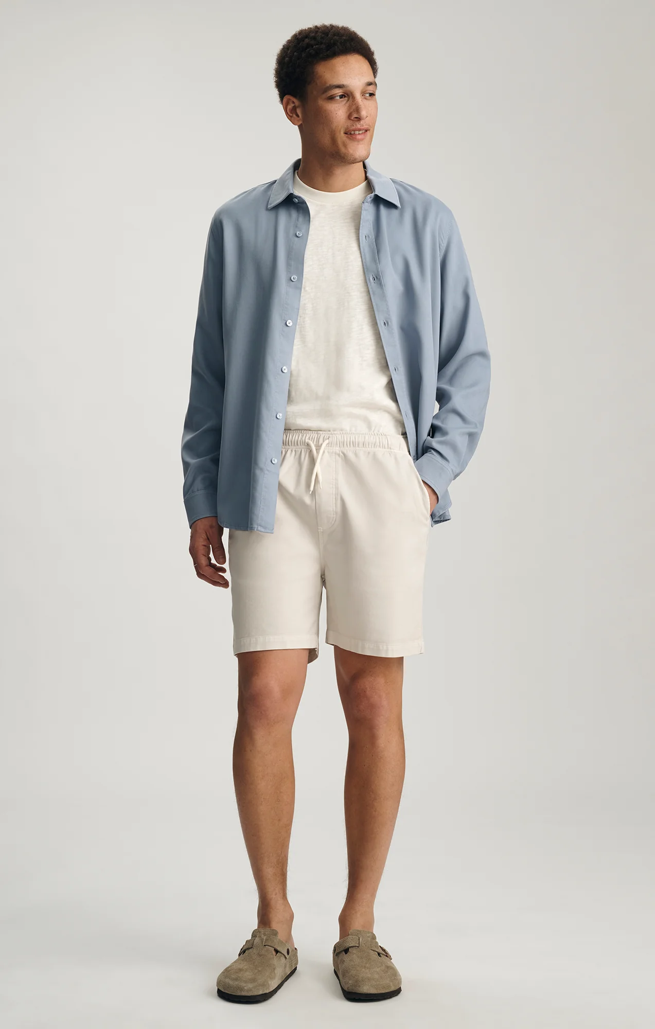 TENCEL DRAWSTRING 7" INSEAM SHORTS IN LUNAR ROCK