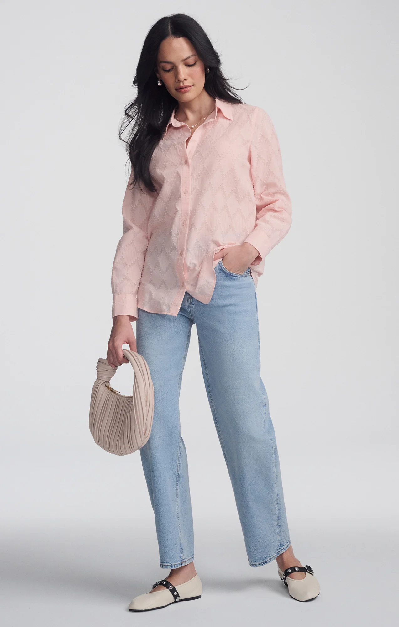 SHEER TEXTURED BUTTON-UP SHIRT IN PEACHSKIN - Image 3