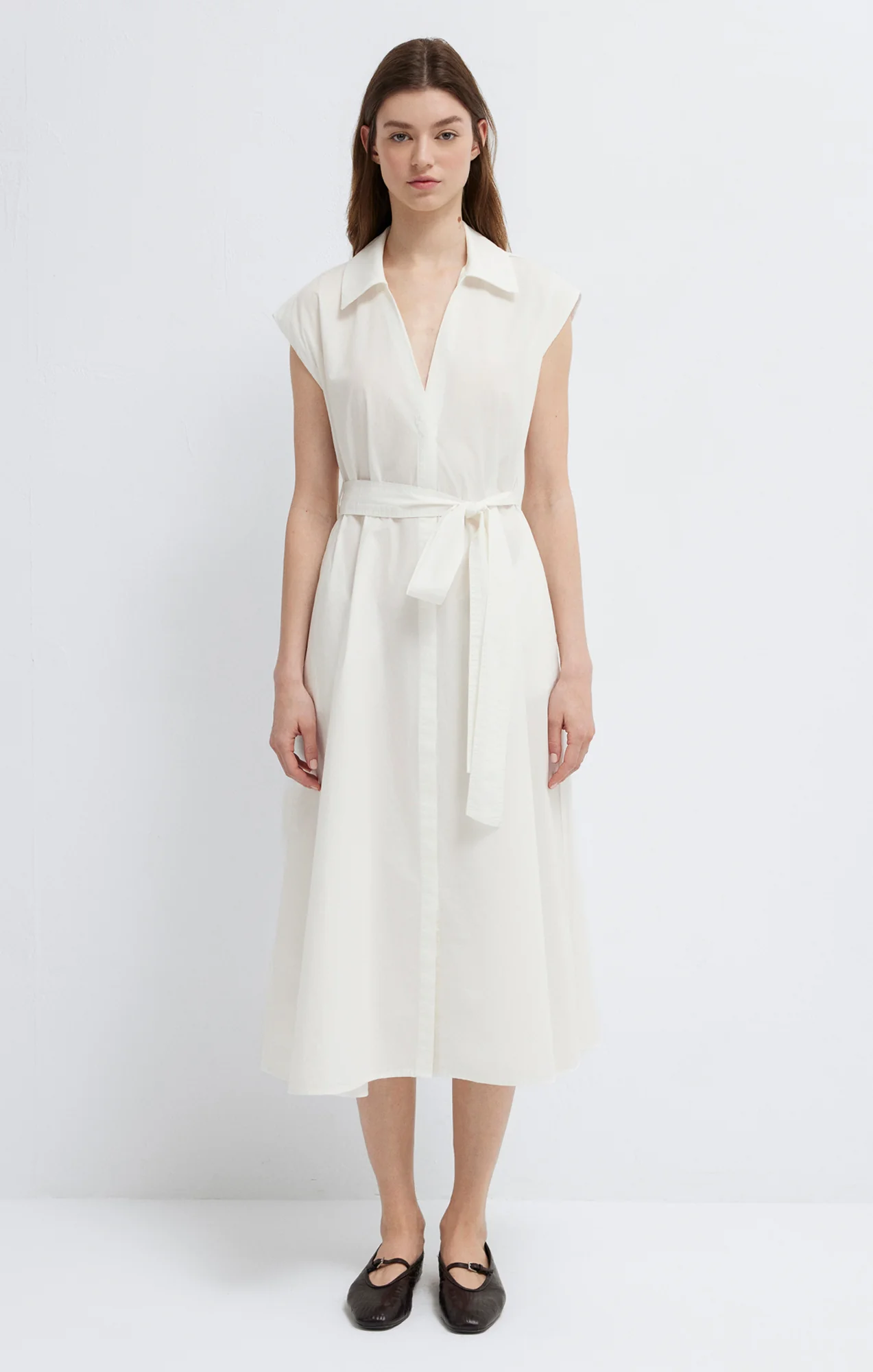 TIE-WAIST MIDI SHIRTDRESS IN ANTIQUE WHITE - Image 7